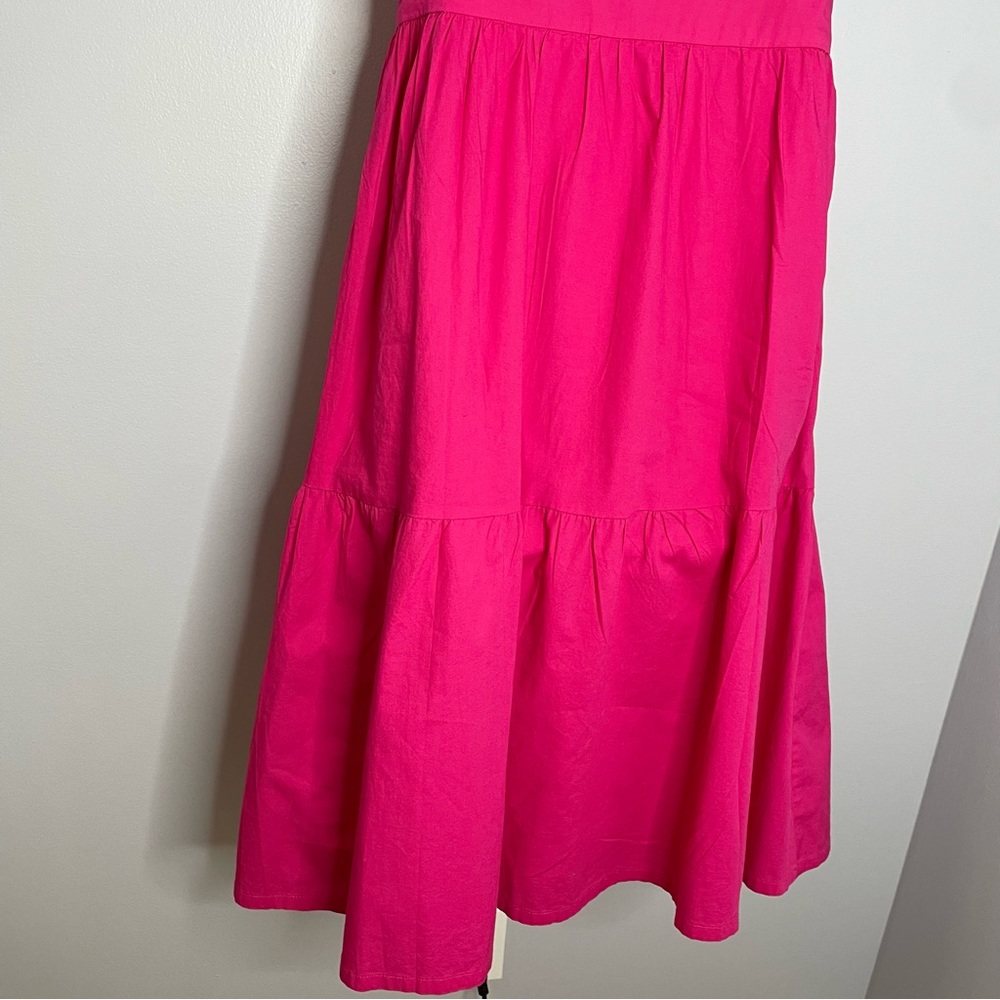 J.Crew Factory  Pink Midi Sleeveless Ruffled Neckline Tiered Pink Dress - Picture 8 of 12